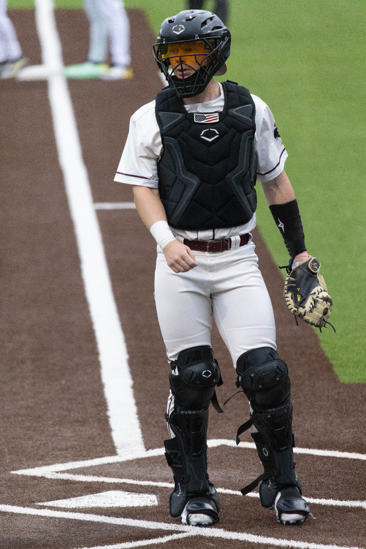Jeff Claycomb in full catcher's gear at home plate